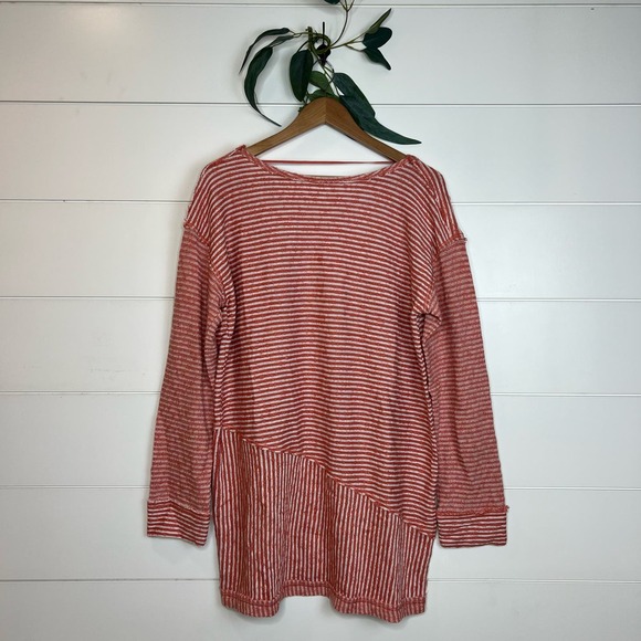 Free People Intimately Coral and White Striped Tunic Sweater - Size L - NWOT - Picture 1 of 6